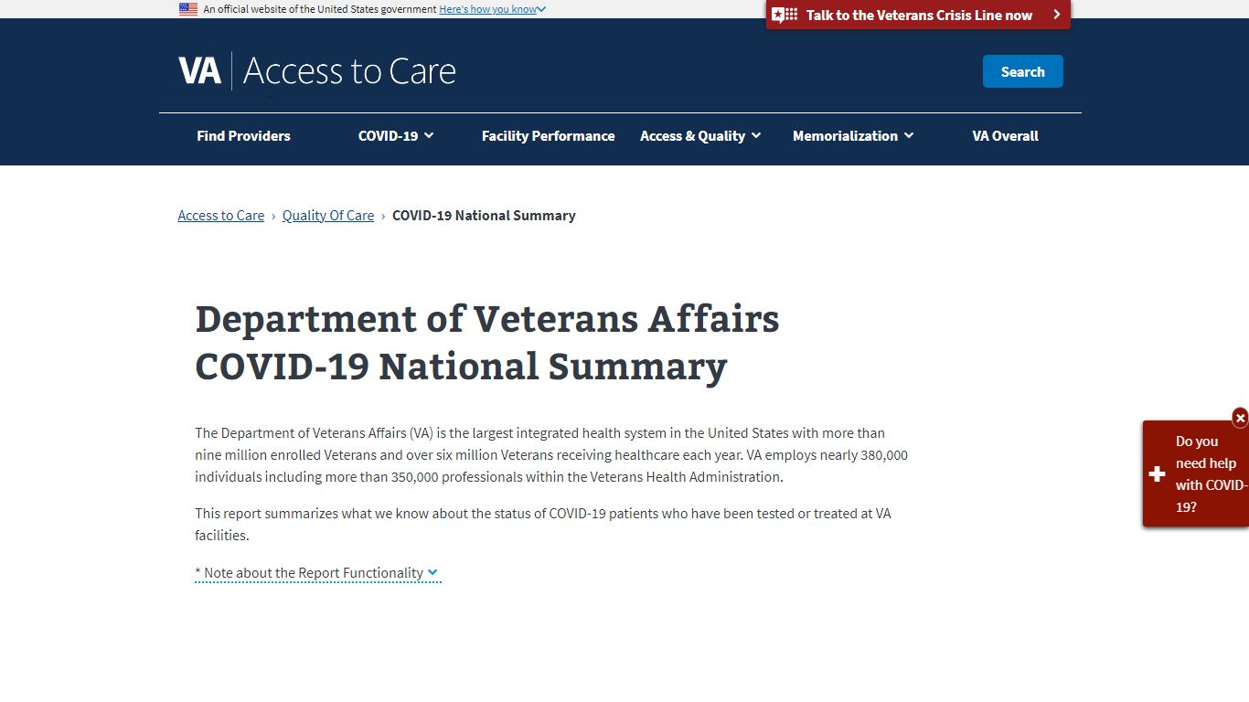 COVID-19 National Summary | Veterans Affairs